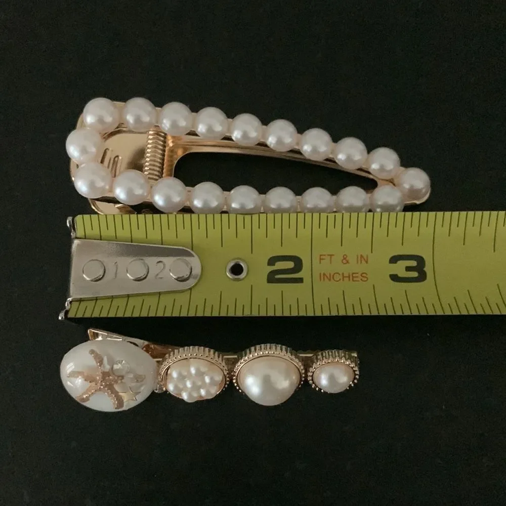 Set of 6 Pearl and Rhinestone Hair Clips Starfish Scissors Feather